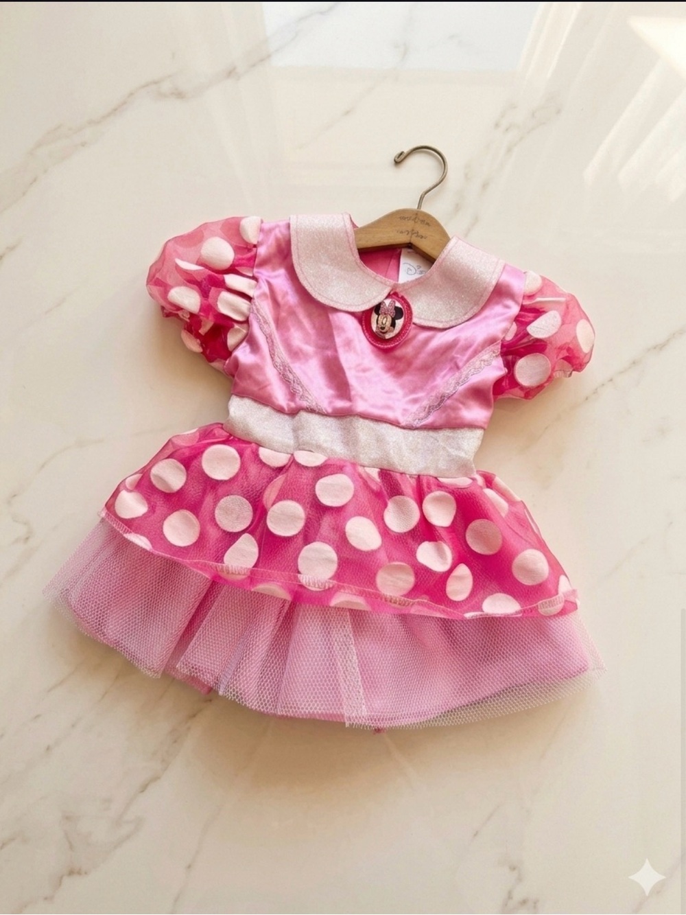 Pink Polka Dot Kids Costume Dress with Tulle Skirt